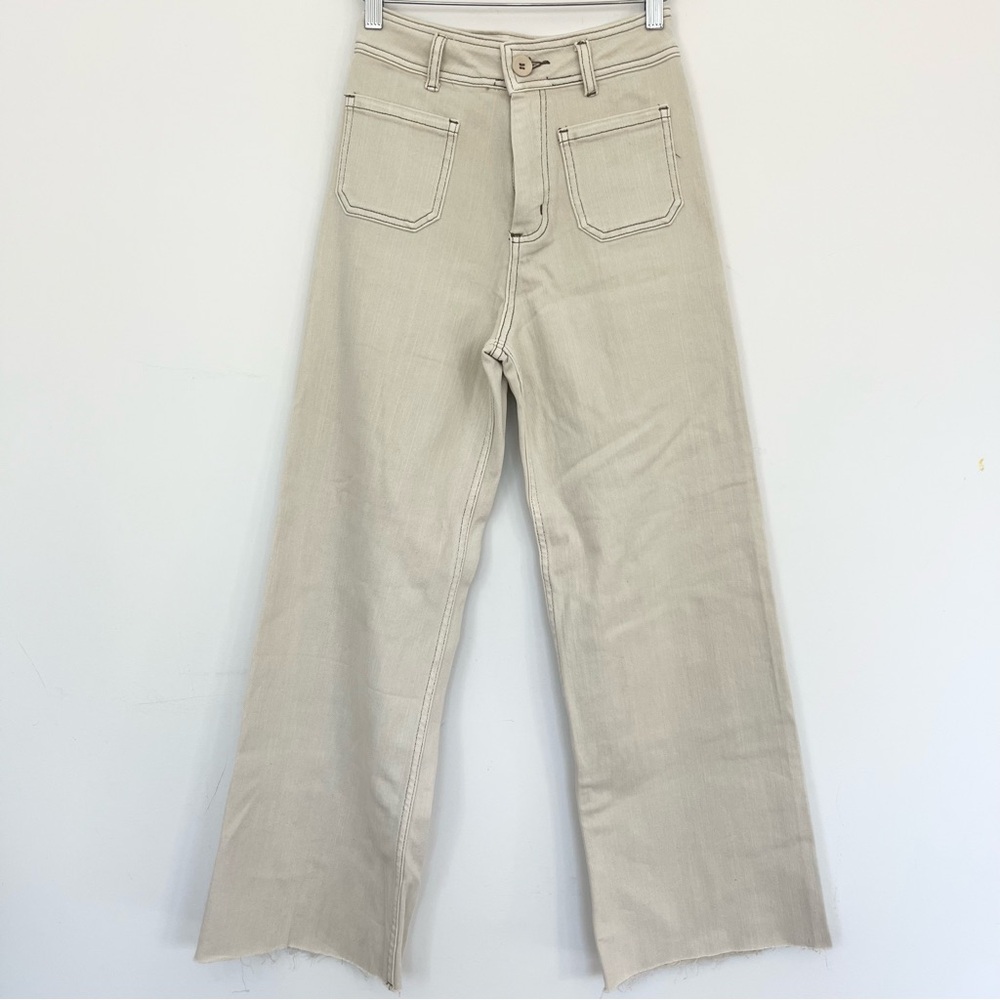 High-Waist Wide Leg Jeans in Beige - Women's Flare Jeans - Picture 14 of 14